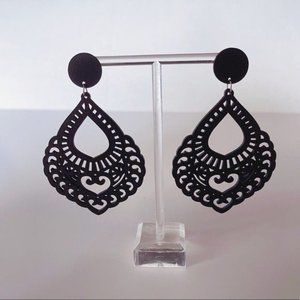 Wood dangle earrings bohemian ethnic boho black bohemian